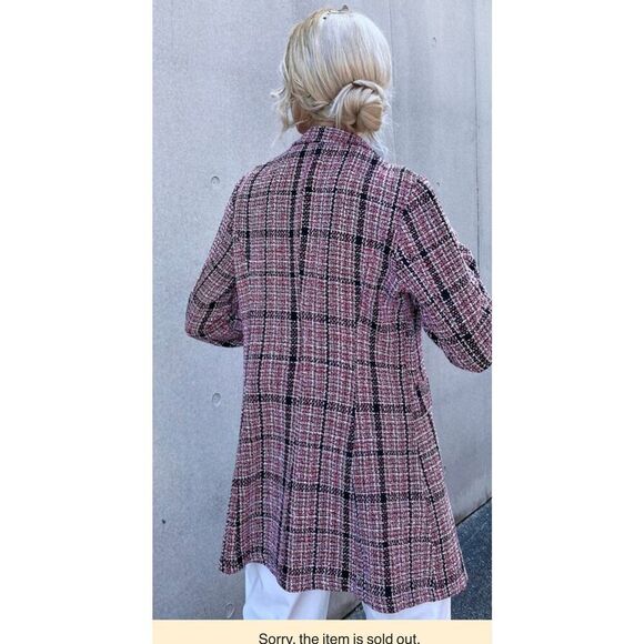 SHEIN Plaid Pattern Flap Detail Double Breasted Tweed Blazer size M or 6 - Picture 2 of 7